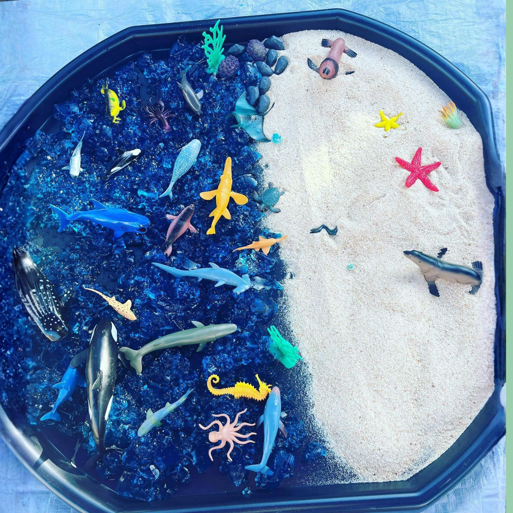 Creative Ocean-Themed Tuff Tray Setup with Chia Slime and Frozen Animal Fun