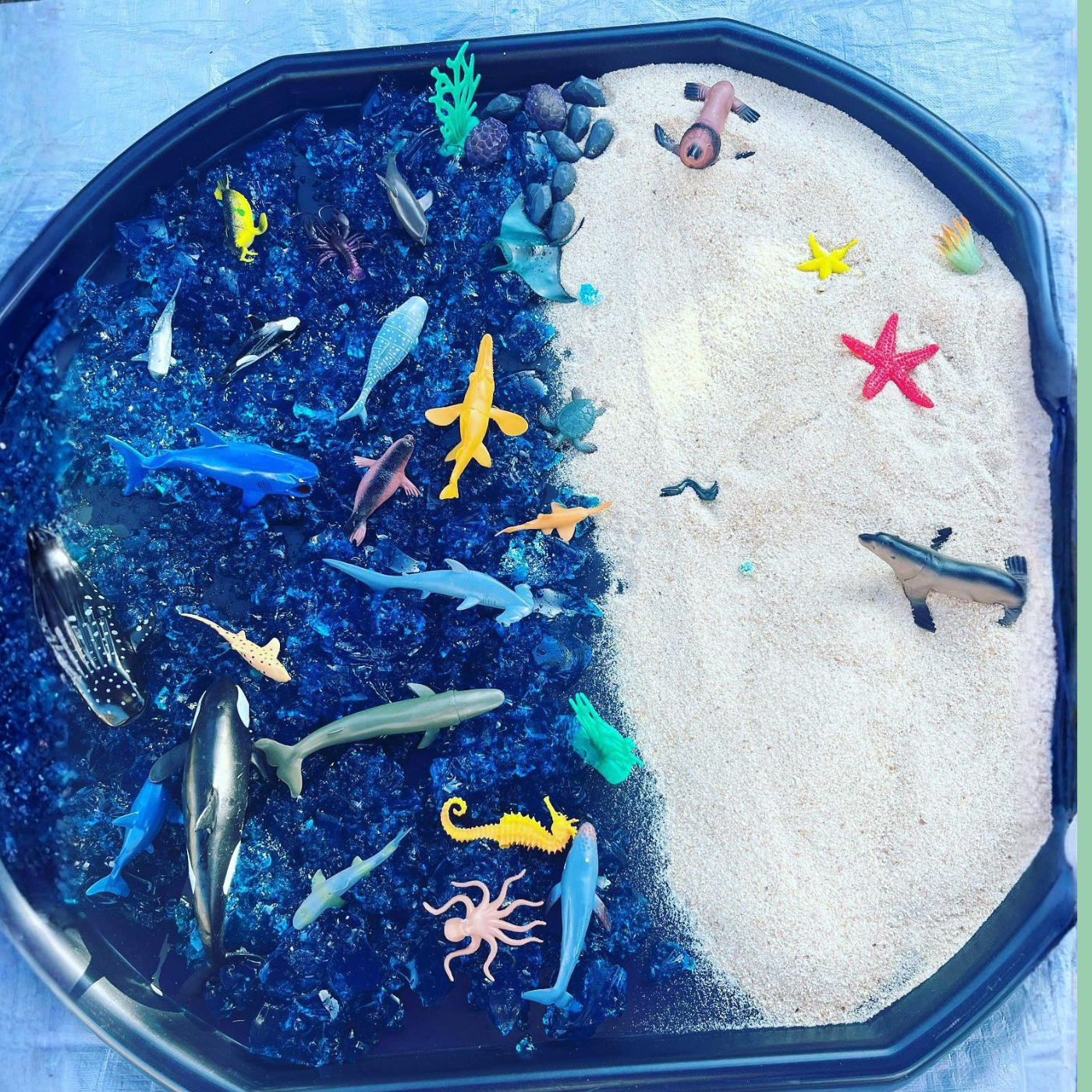 Creative Ocean-Themed Tuff Tray Setup with Chia Slime and Frozen Animal Fun